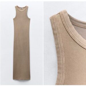 Zara Beige Sleeveless Maxi Tank Dress
